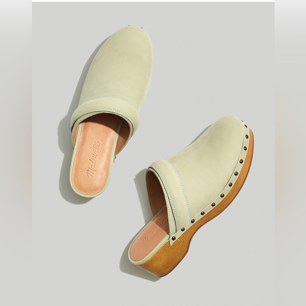 NWT Madewell leather and wooden Cecily Clog in Nubuck